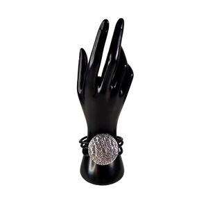 Silver Disc Leather Bracelet